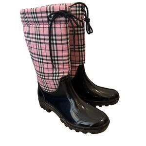 Corkys pink plaid rain boots size 8